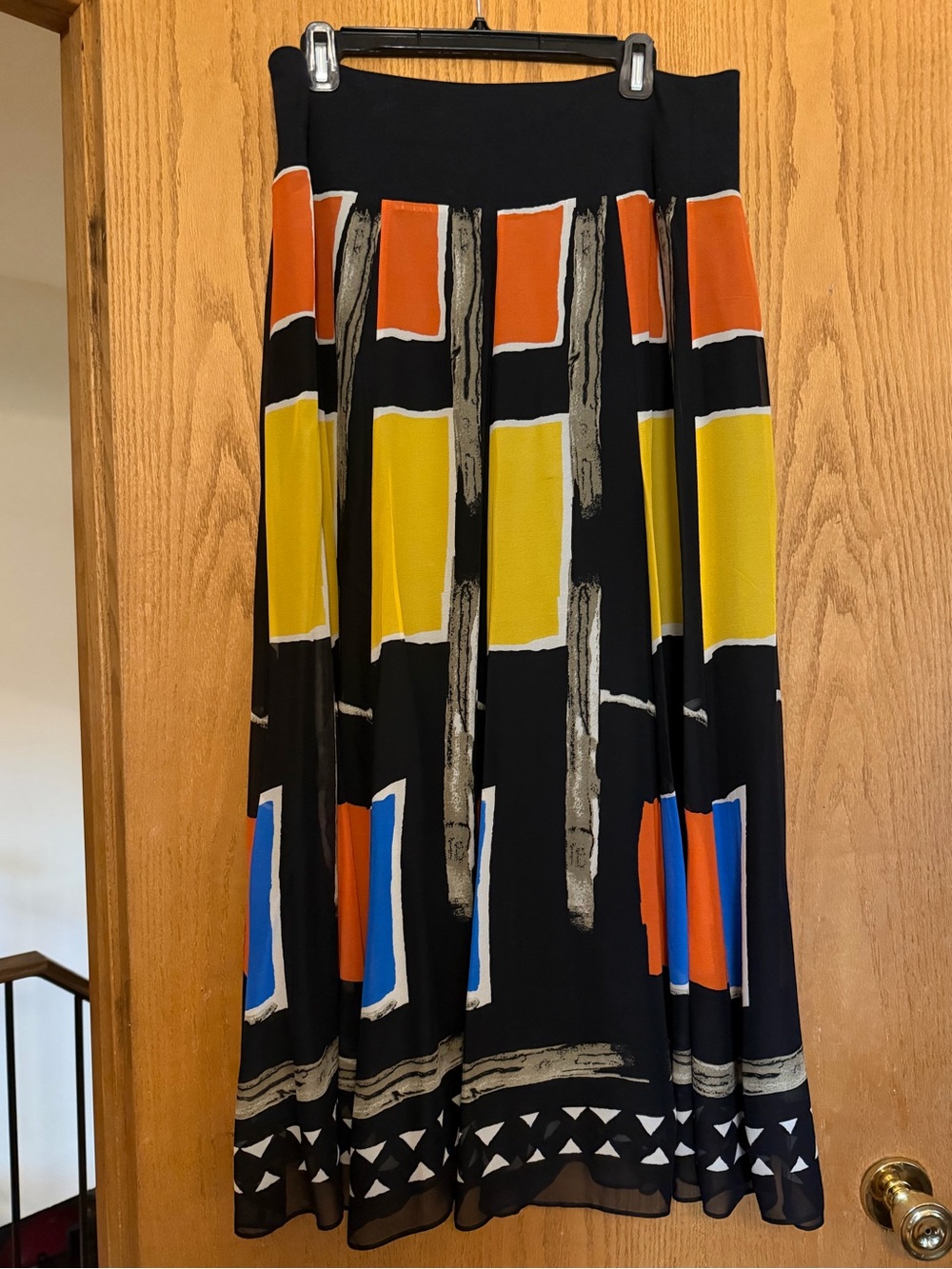 Jones New York Black Maxi Skirt with Orange, Yellow & Blue Blocks